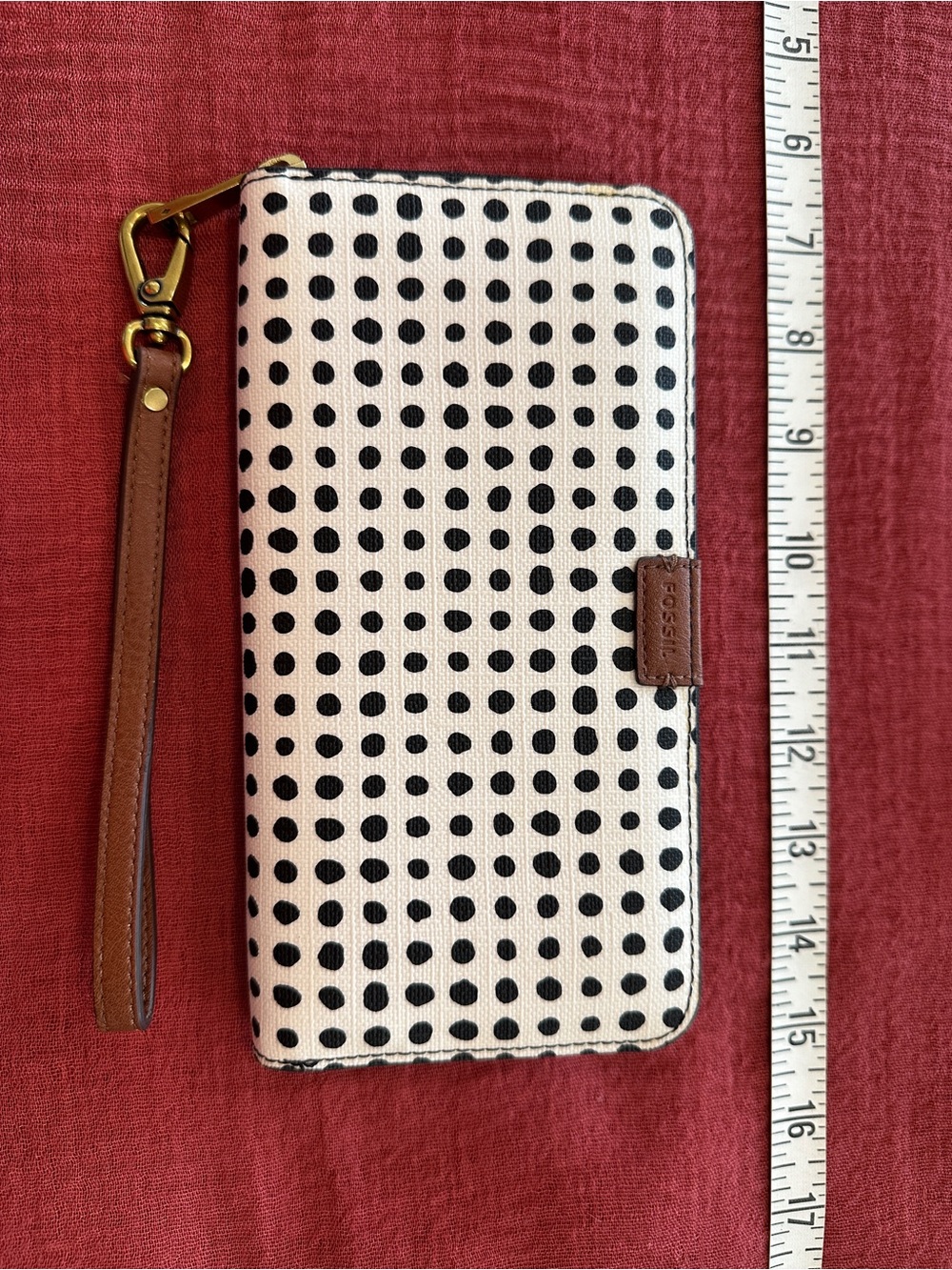 Fossil Black and White Polka Dot Wristlet Phone Wallet